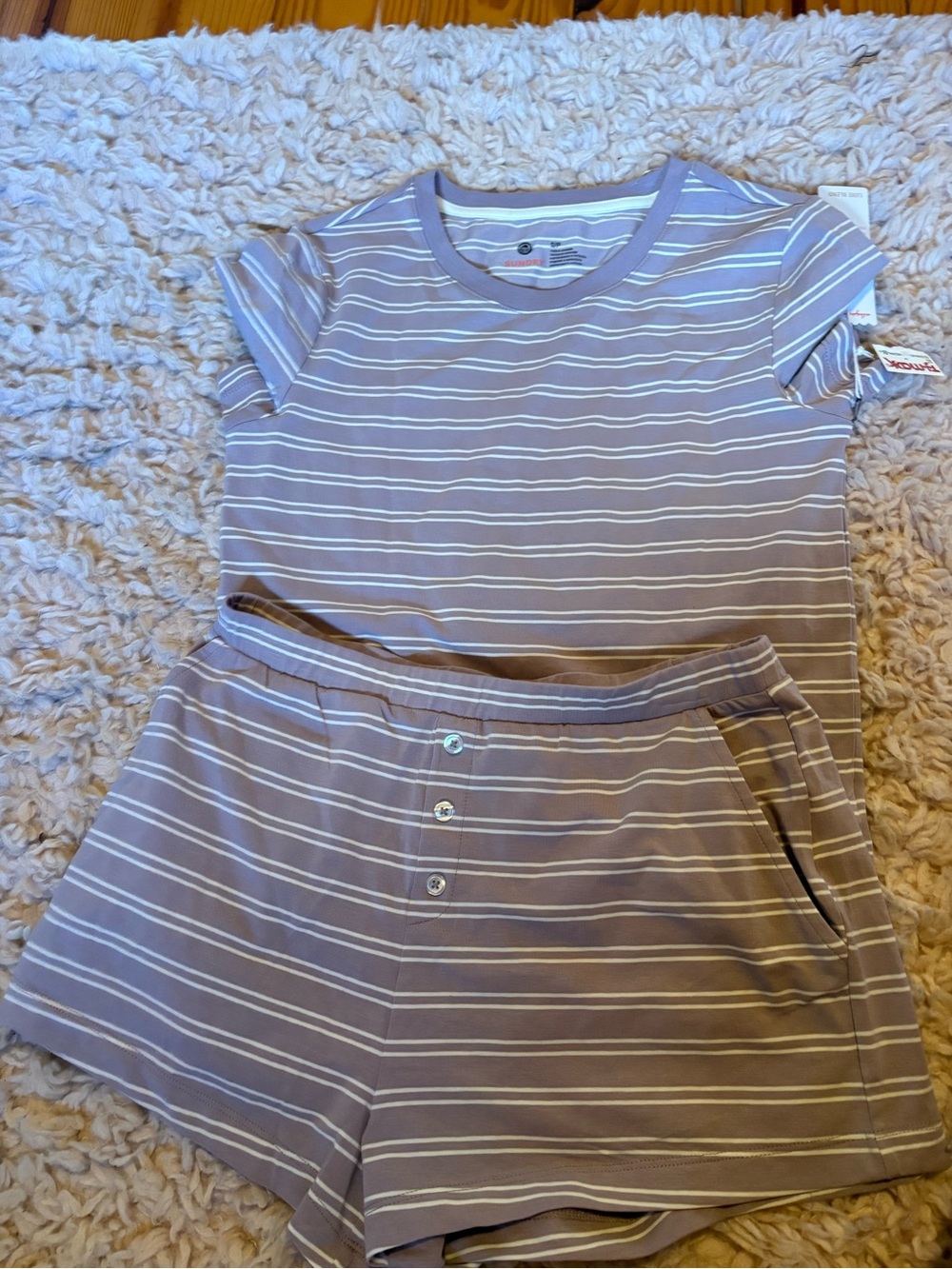 Sundry Lavender & White Striped Short Sleeve Top and Shorts Set